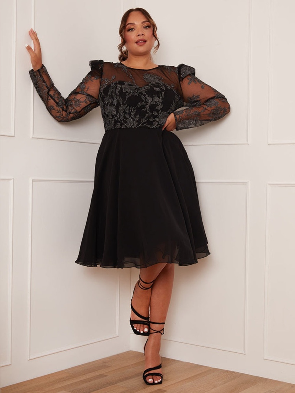 NWT Chi Chi London Long Sleeve Embroidered Midi Dress